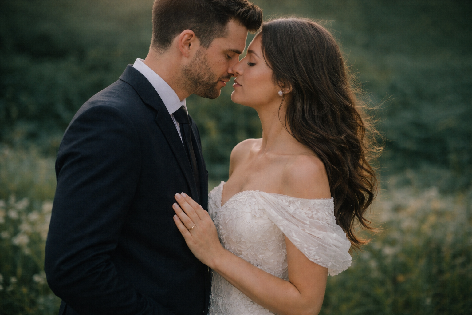 Romantisch portret van een stijlvol koppel in zacht avondlicht